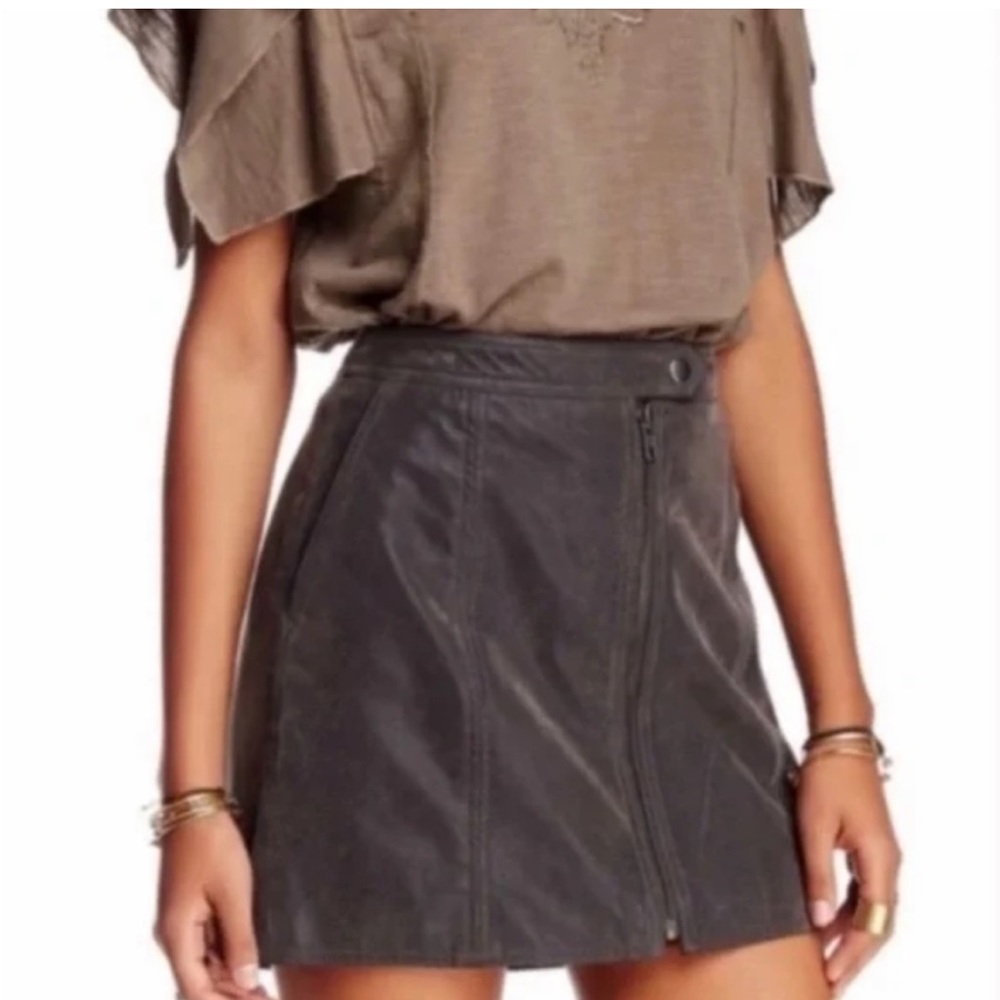 free people grey suede moto skirt